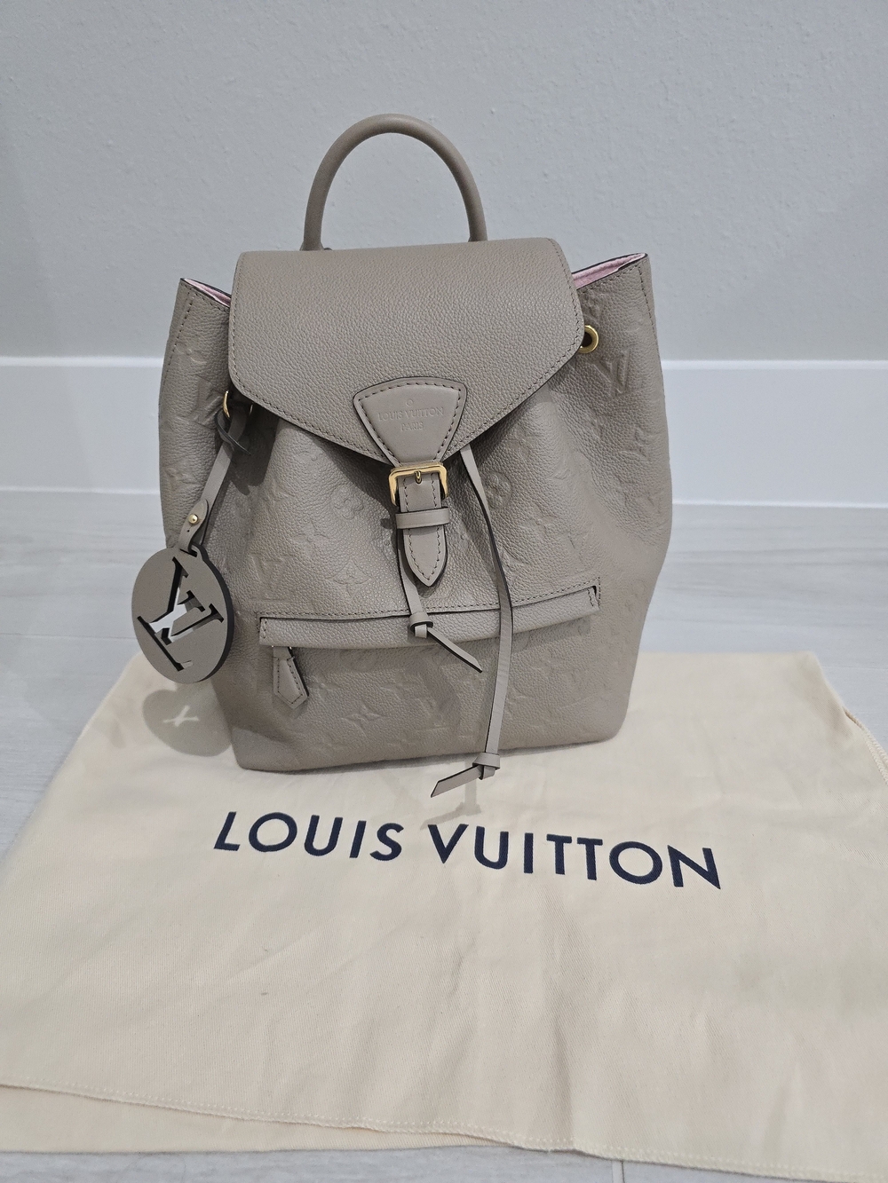 Louis Vuitton  Montsouris Backpack Turtledove Empreinte Leather Pink Interior